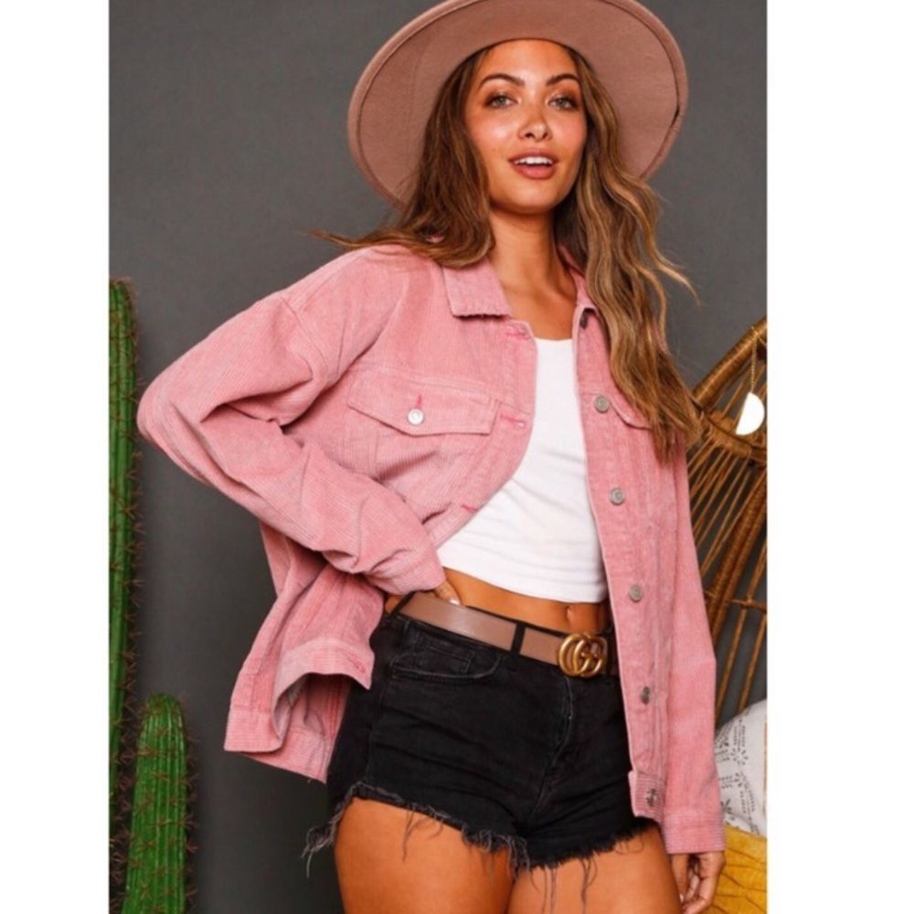🔥SALE PINK SPRING CORDUROY TRUCKER JACKET - Picture 5 of 7